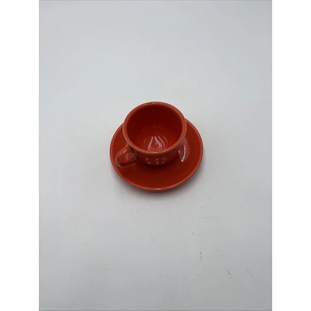 Fiestaware Coffee Tea Cup & Saucer Homer‎ Laughlin Co HLC USA Orange With Lead
